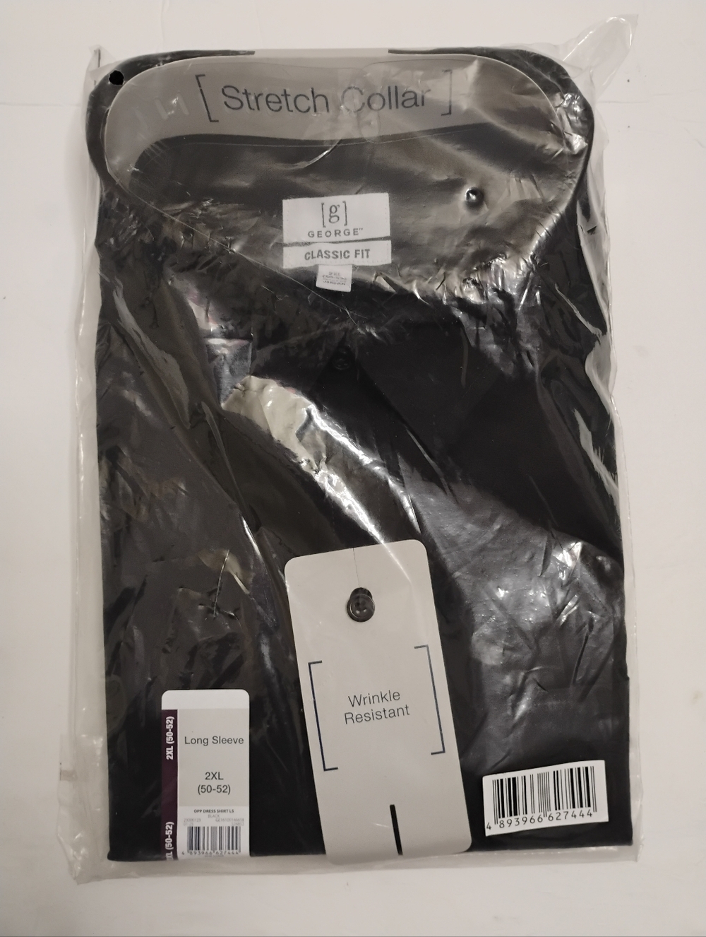 New George Men's Black Long Sleeve Dress Shirt Size 2XL(50-52) Factory Sealed 🆕